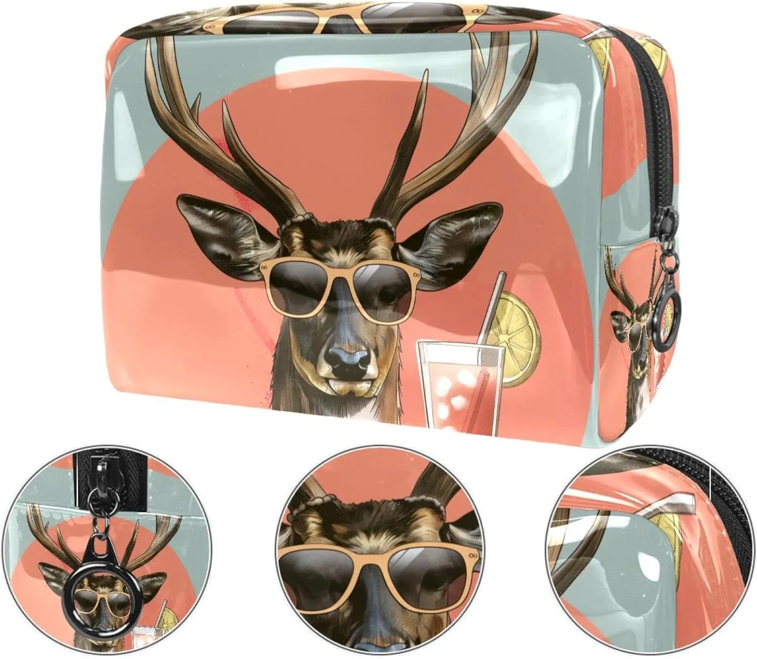 Travel Makeup Bag Cartoon Moose Cosmetic Bag Waterproof Toiletry Bag Portable Pouch For Women 7.3x3x5.1in