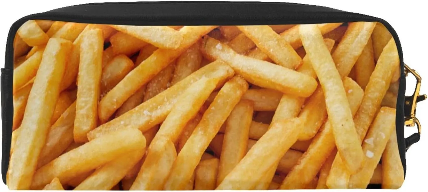 Travel Makeup Bag, Cosmetic Bag Compatible with French Fries, PU Leather Make Up Organizer Case, Large Pouch for Women Purse for Toiletries Accessories Brushes