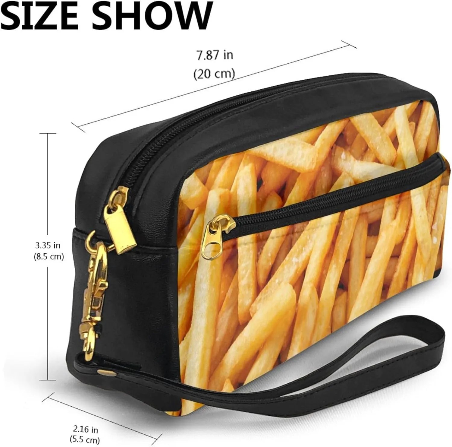 Travel Makeup Bag, Cosmetic Bag Compatible with French Fries, PU Leather Make Up Organizer Case, Large Pouch for Women Purse for Toiletries Accessories Brushes