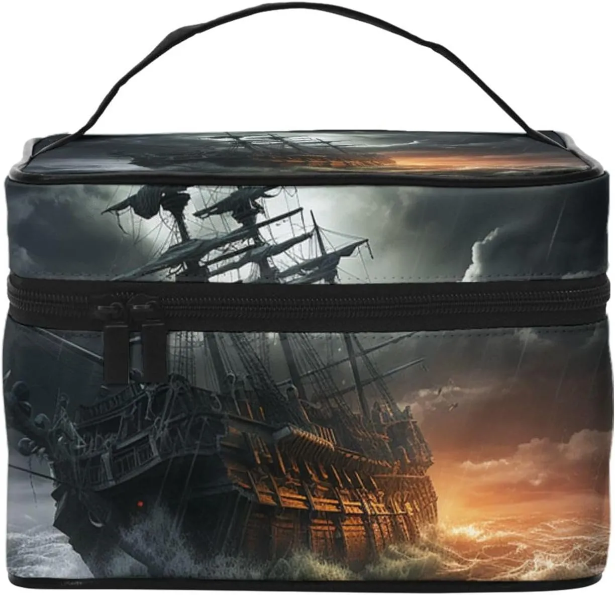 Travel Makeup Bag for Women Portable Cosmetic Bags Large Capacity Toiletry Bag Scary ship at sea Make up Organizer with Handle Travel Essentials Cosmetic Bag Case Organizer