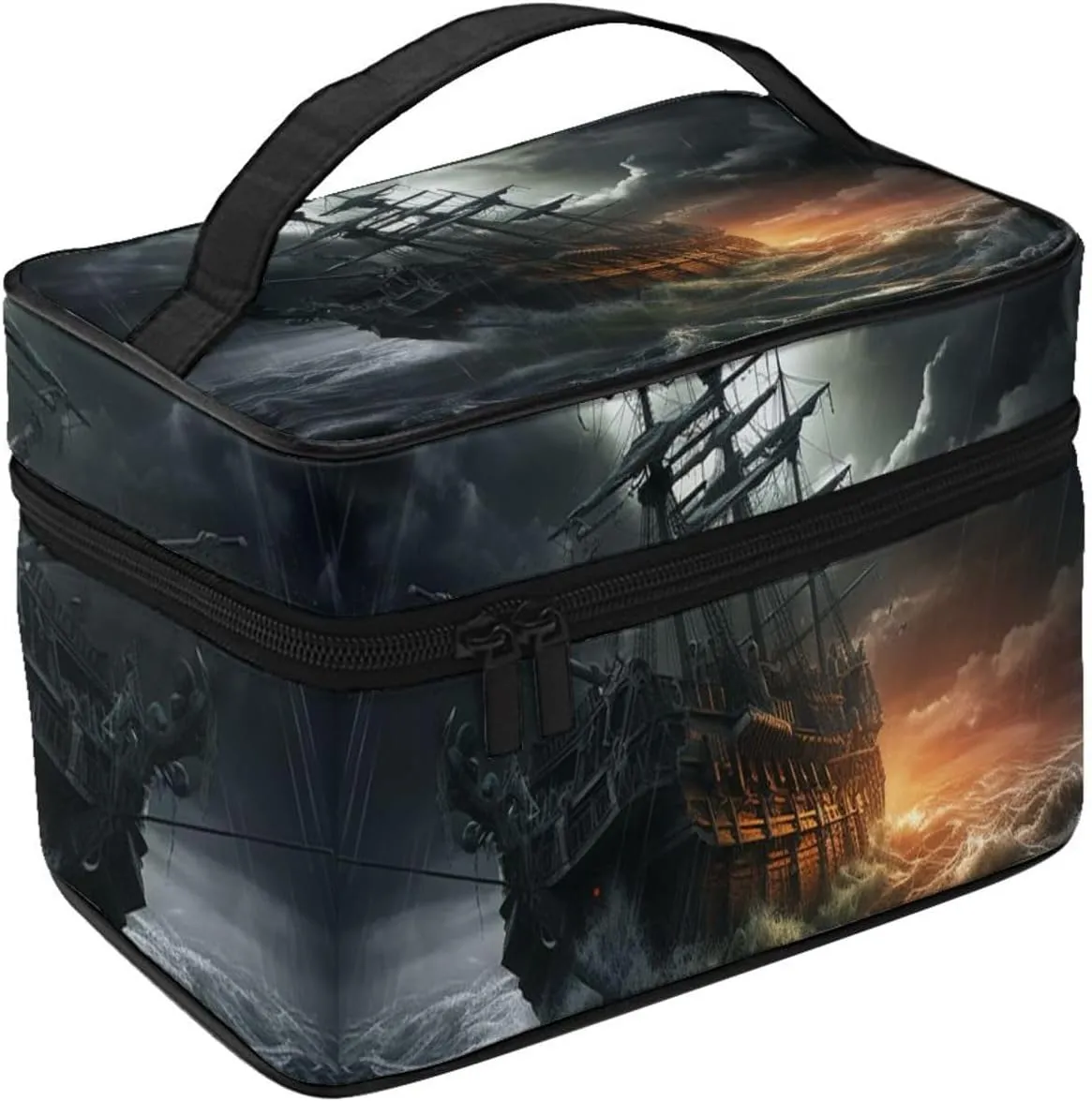Travel Makeup Bag for Women Portable Cosmetic Bags Large Capacity Toiletry Bag Scary ship at sea Make up Organizer with Handle Travel Essentials Cosmetic Bag Case Organizer
