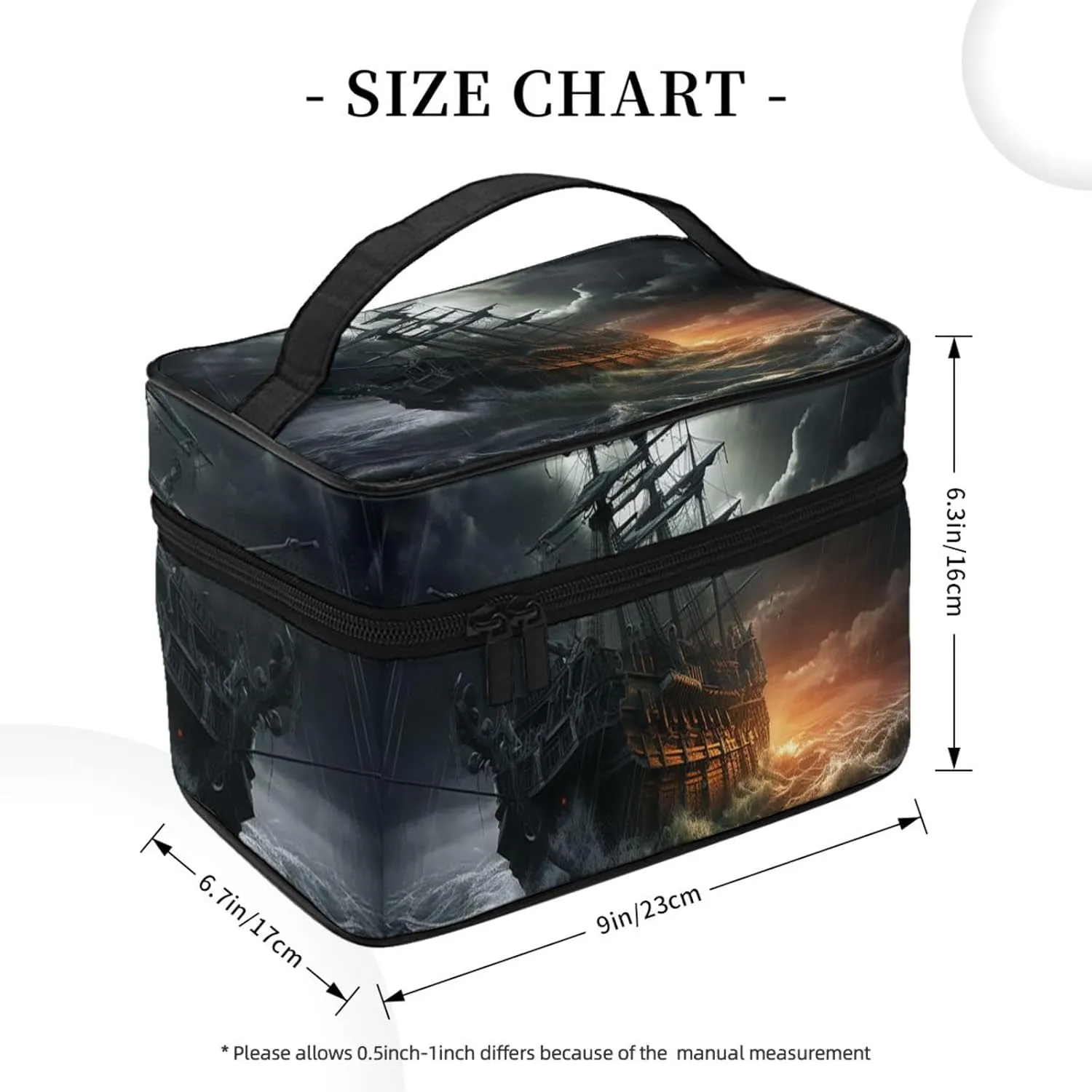 Travel Makeup Bag for Women Portable Cosmetic Bags Large Capacity Toiletry Bag Scary ship at sea Make up Organizer with Handle Travel Essentials Cosmetic Bag Case Organizer