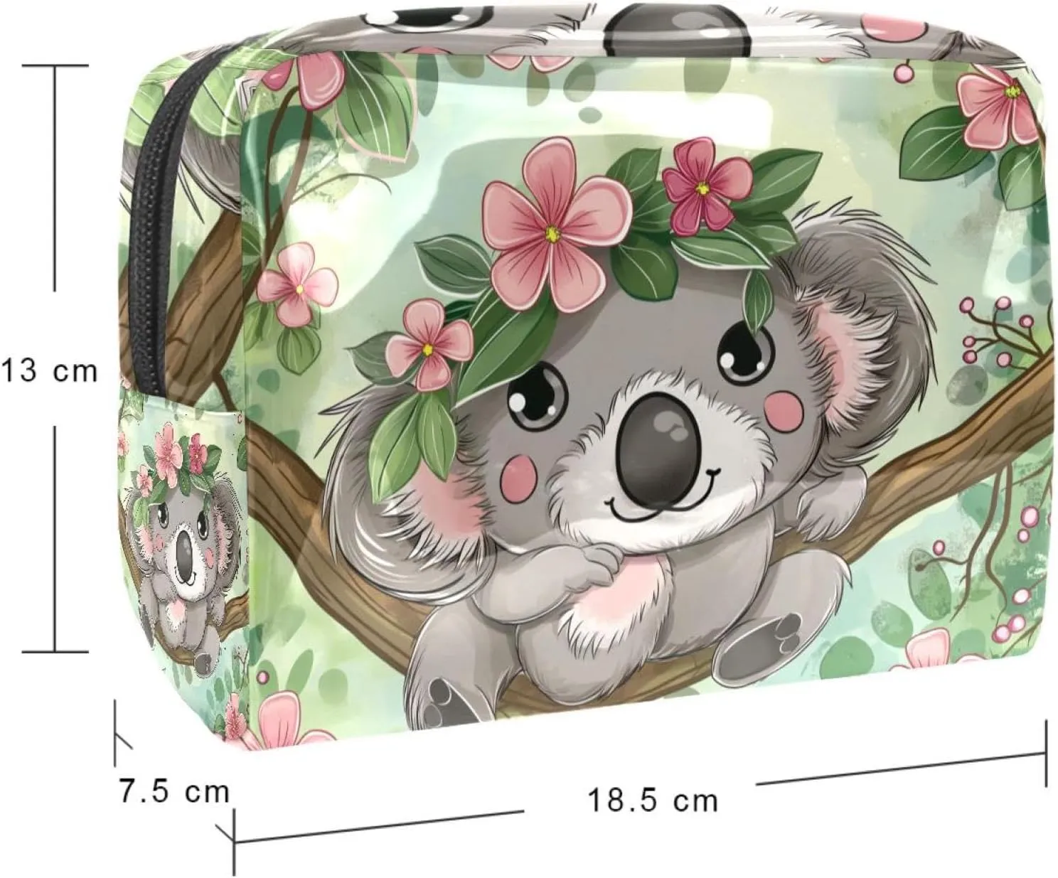 Travel Makeup Bag Koala Flower Leaf Cosmetic Bag Waterproof Brushes Storage Bag For Women Girls 7.3x3x5.1in