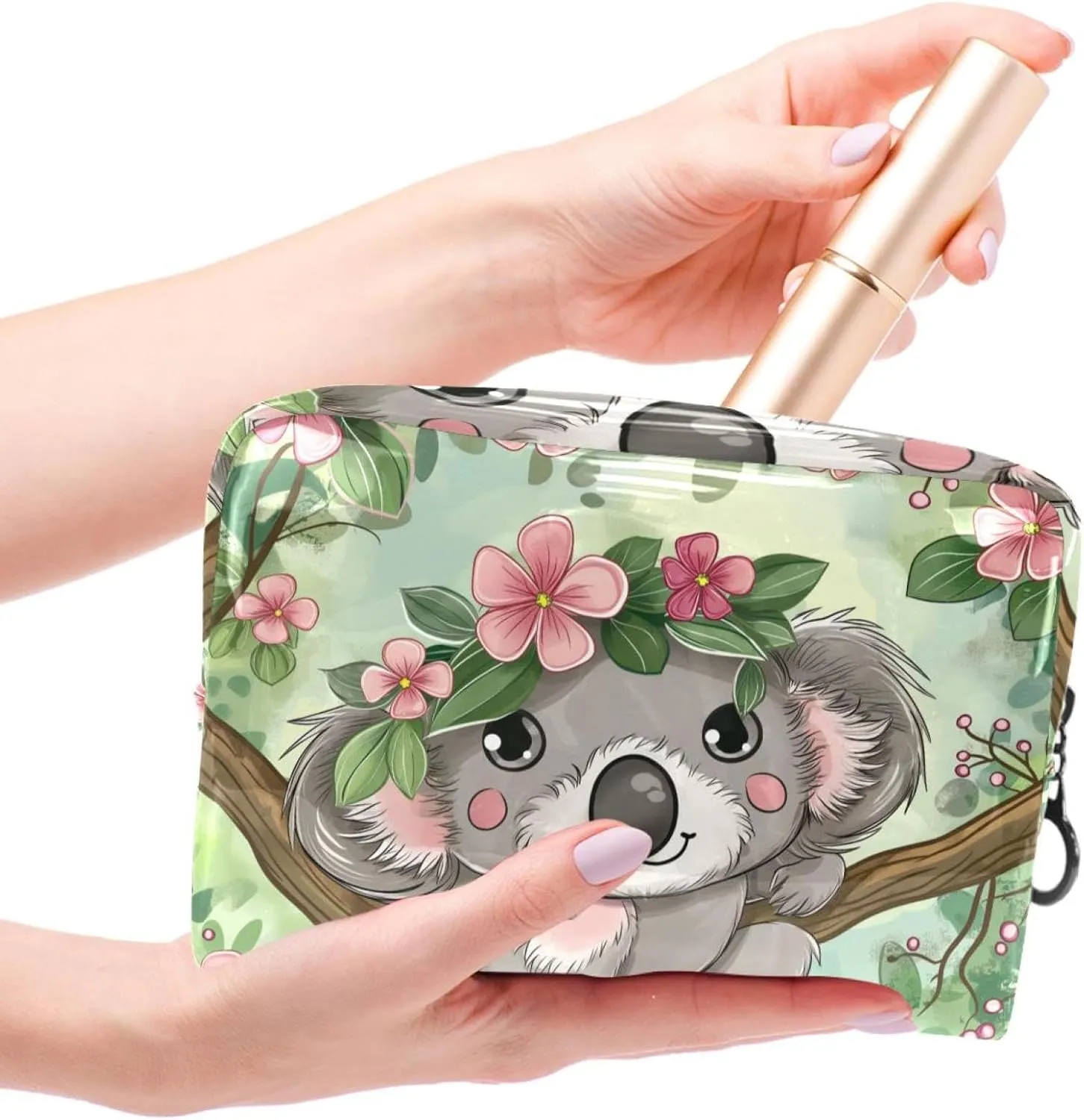 Travel Makeup Bag Koala Flower Leaf Cosmetic Bag Waterproof Brushes Storage Bag For Women Girls 7.3x3x5.1in