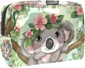 Travel Makeup Bag Koala Flower Leaf Cosmetic Bag Waterproof Brushes Storage Bag For Women Girls 7.3x3x5.1in