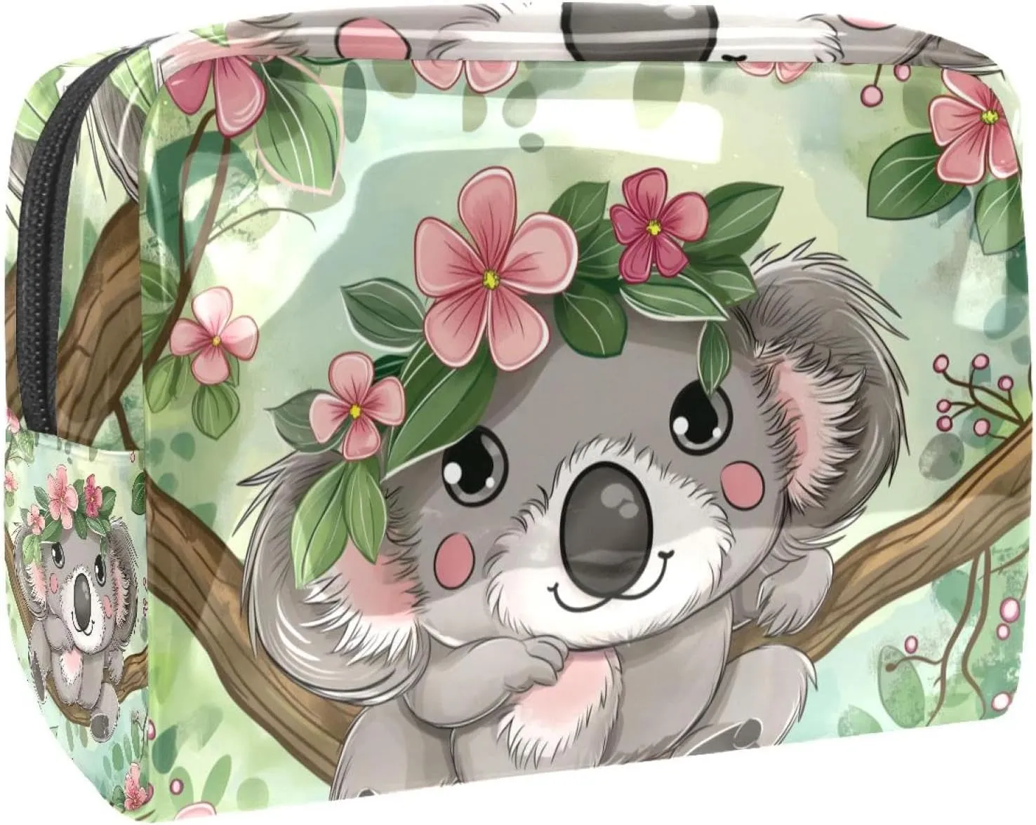 Travel Makeup Bag Koala Flower Leaf Cosmetic Bag Waterproof Brushes Storage Bag For Women Girls 7.3x3x5.1in