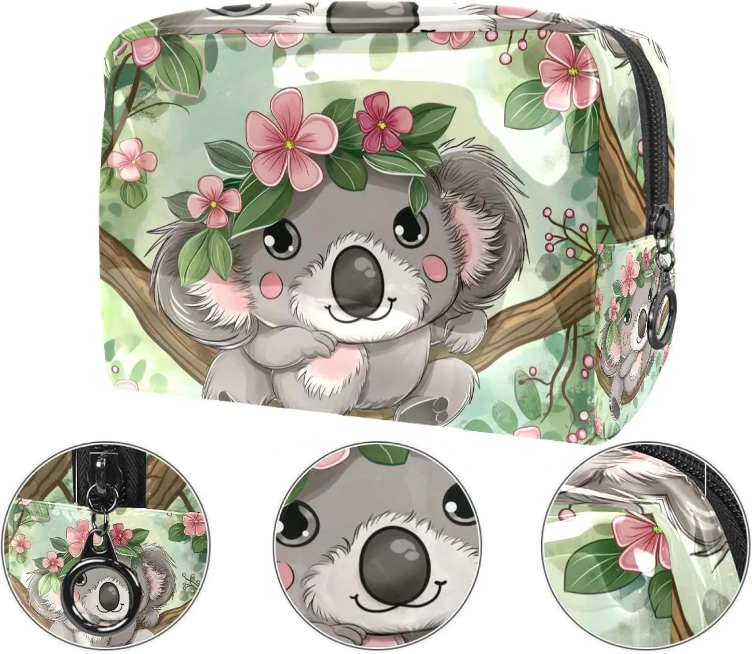 Travel Makeup Bag Koala Flower Leaf Cosmetic Bag Waterproof Brushes Storage Bag For Women Girls 7.3x3x5.1in