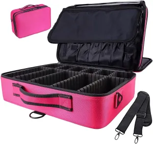 Travel Makeup Case Large Capacity Cosmetic Case Organizer 16 Inches Waterproof Portable Artist Makeup Storage Bag Adjustable Dividers Shoulder Strap for Makeup Brushes Jewelry Rose pink Cute