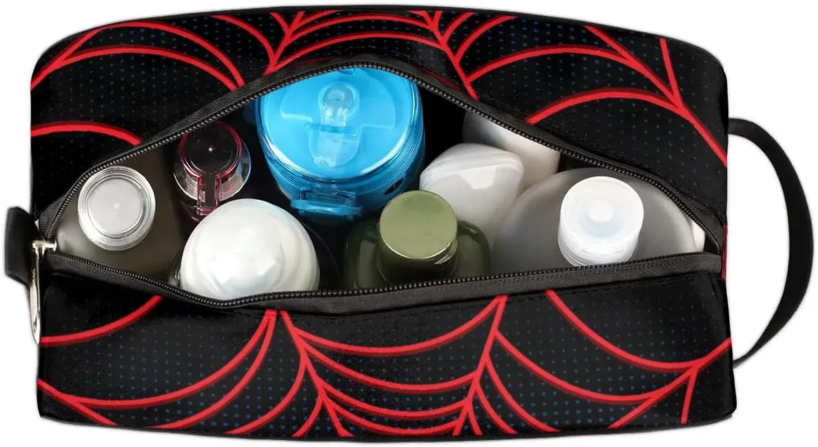 Travel Toiletry Bag for Boys Kids, Black Spider Web Waterproof Hanging Dopp Kit for Teens Men, Cool Carrying Case Compatible with Nintendo Switch and New Switch OLED Console