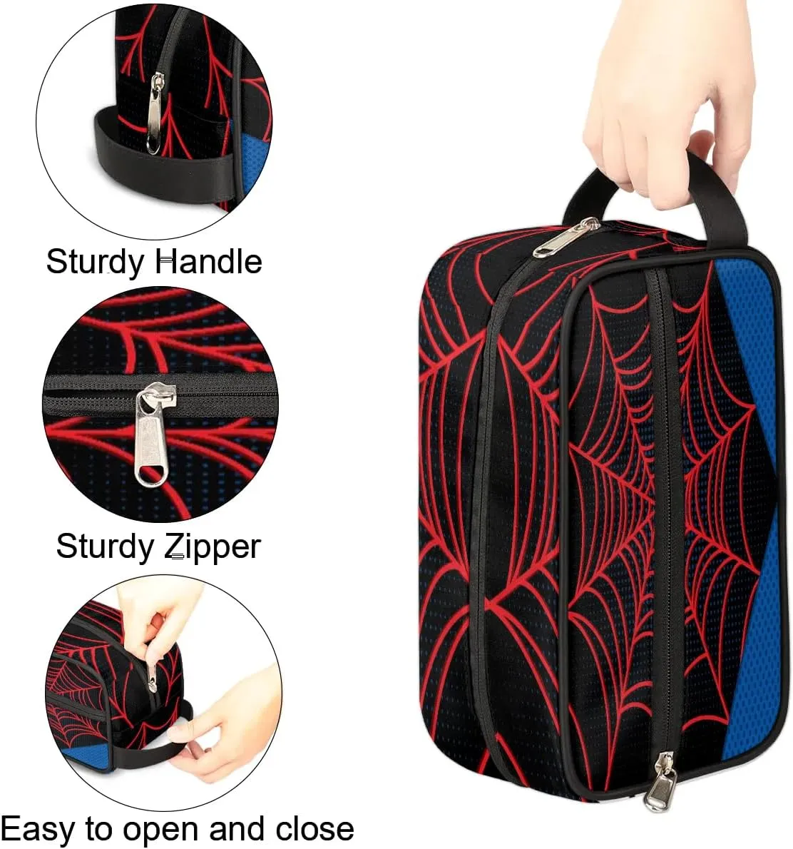 Travel Toiletry Bag for Boys Kids, Black Spider Web Waterproof Hanging Dopp Kit for Teens Men, Cool Carrying Case Compatible with Nintendo Switch and New Switch OLED Console