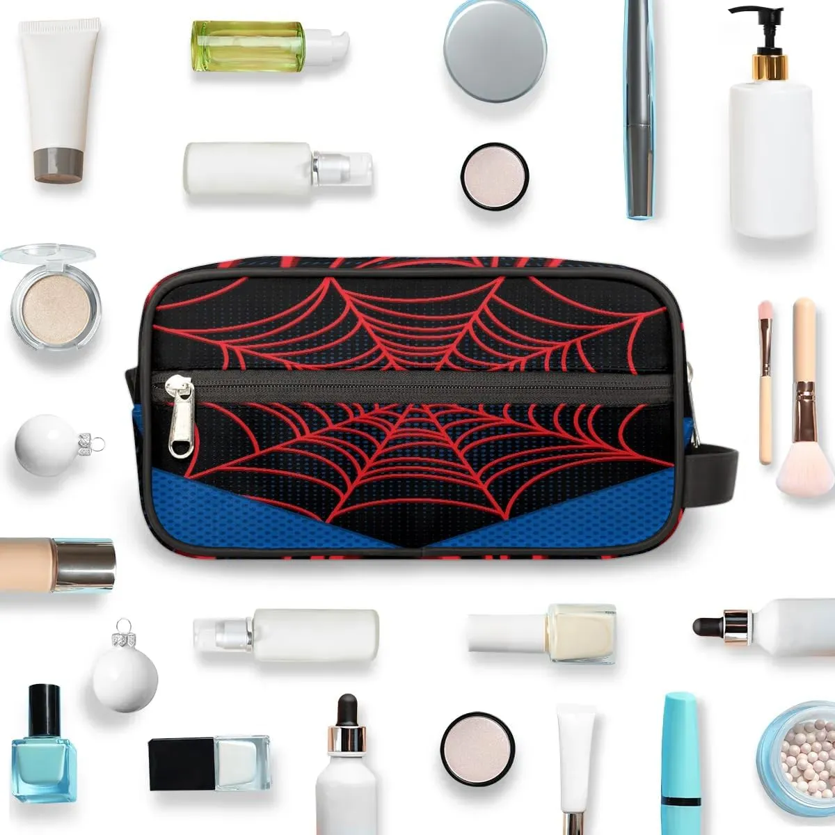 Travel Toiletry Bag for Boys Kids, Black Spider Web Waterproof Hanging Dopp Kit for Teens Men, Cool Carrying Case Compatible with Nintendo Switch and New Switch OLED Console