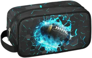 Travel Toiletry Bag for Boys Kids, Waterproof Hanging Dopp Kit for Teens Men, Blue Football Cool Switch Carrying Case Compatible with Nintendo Switch and New Switch OLED Console