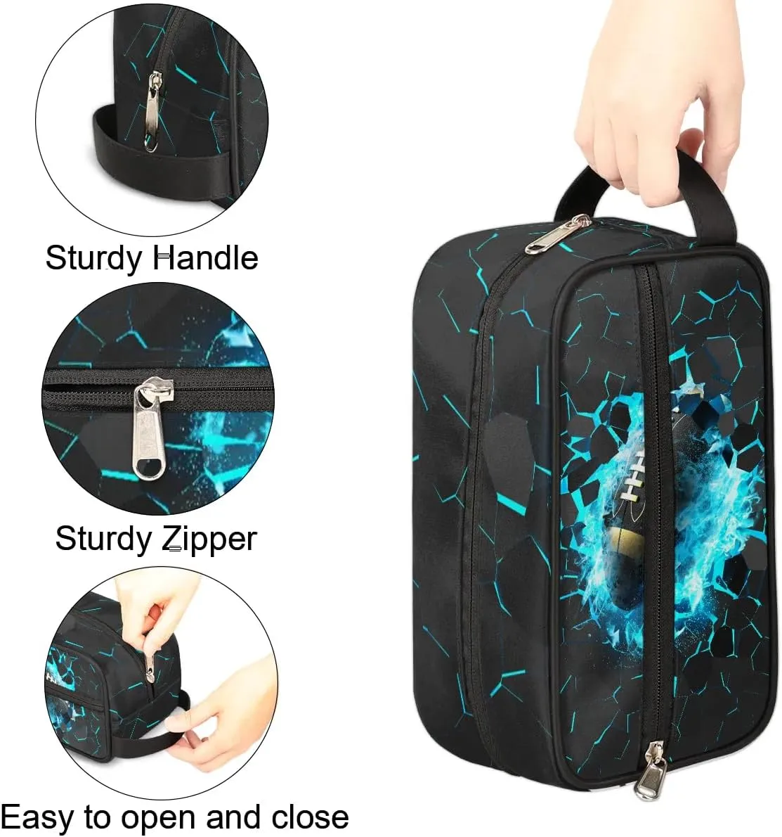 Travel Toiletry Bag for Boys Kids, Waterproof Hanging Dopp Kit for Teens Men, Blue Football Cool Switch Carrying Case Compatible with Nintendo Switch and New Switch OLED Console