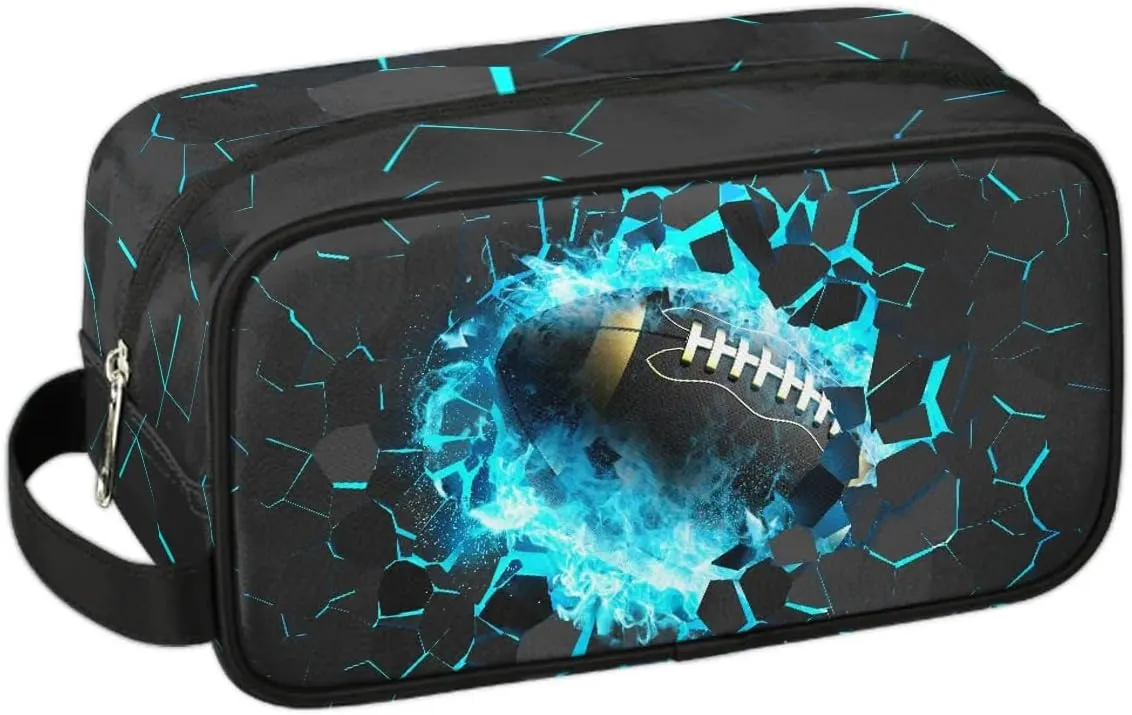 Travel Toiletry Bag for Boys Kids, Waterproof Hanging Dopp Kit for Teens Men, Blue Football Cool Switch Carrying Case Compatible with Nintendo Switch and New Switch OLED Console