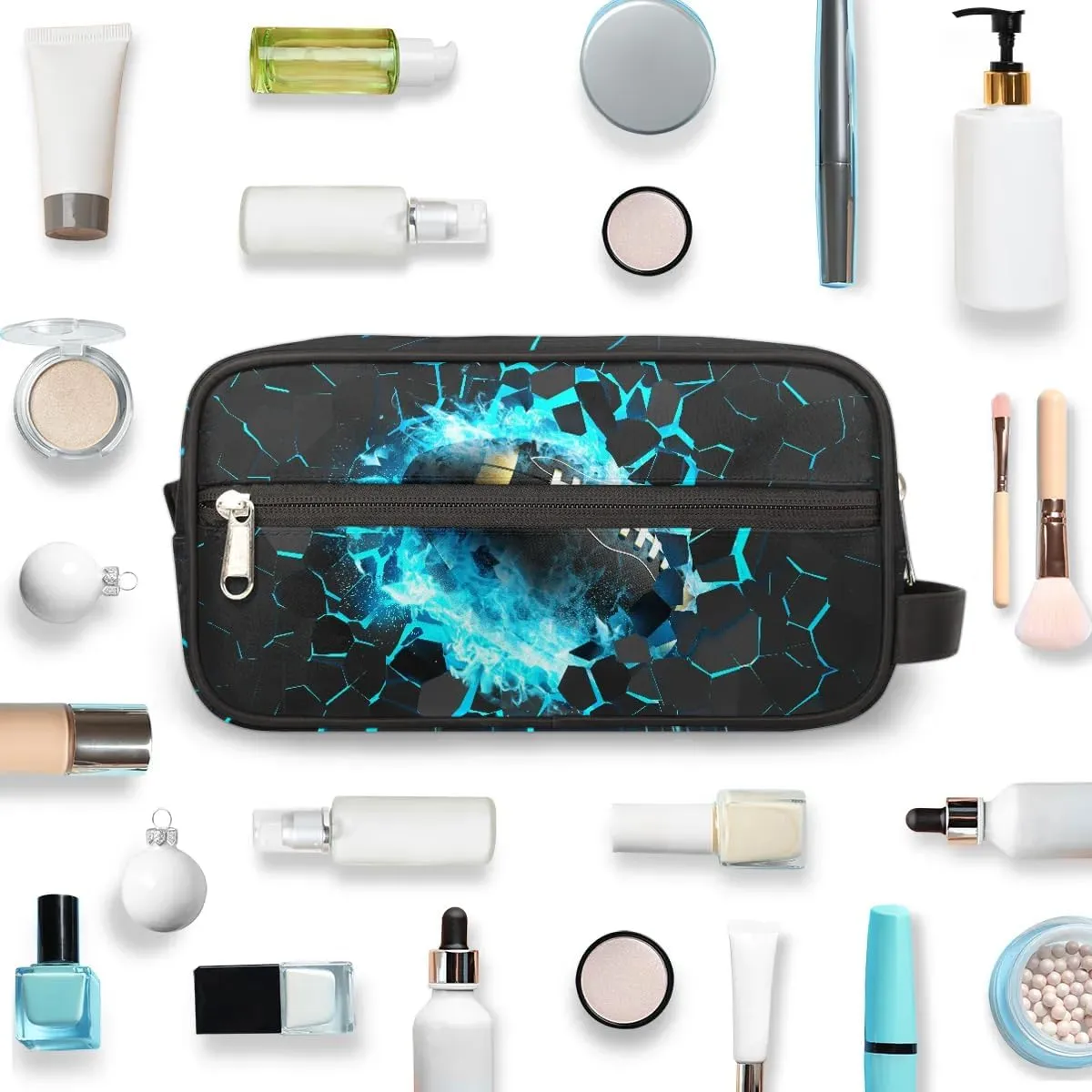 Travel Toiletry Bag for Boys Kids, Waterproof Hanging Dopp Kit for Teens Men, Blue Football Cool Switch Carrying Case Compatible with Nintendo Switch and New Switch OLED Console