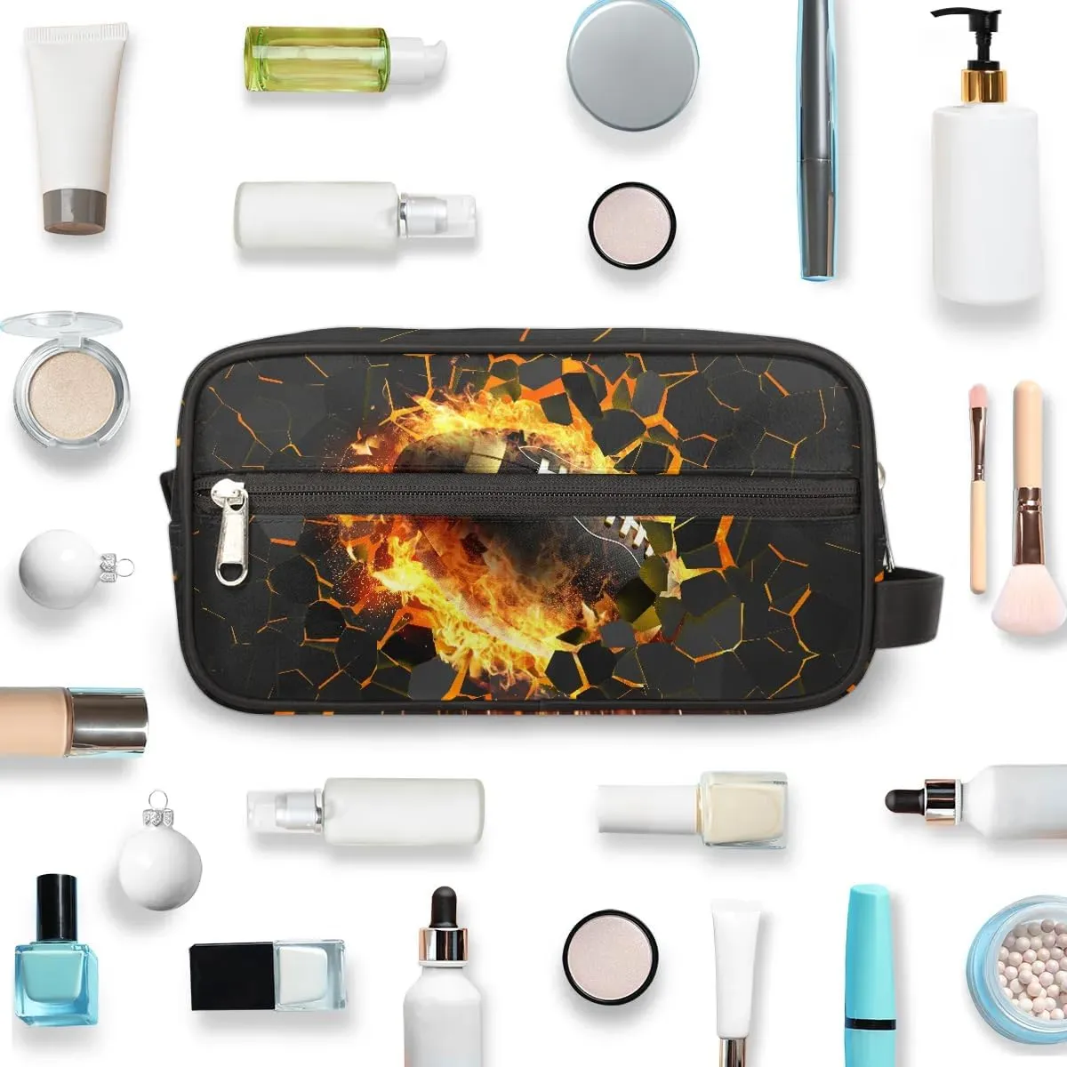 Travel Toiletry Bag for Boys Kids, Waterproof Hanging Dopp Kit for Teens Men, Gold Football Cool Switch Carrying Case Compatible with Nintendo Switch and New Switch OLED Console