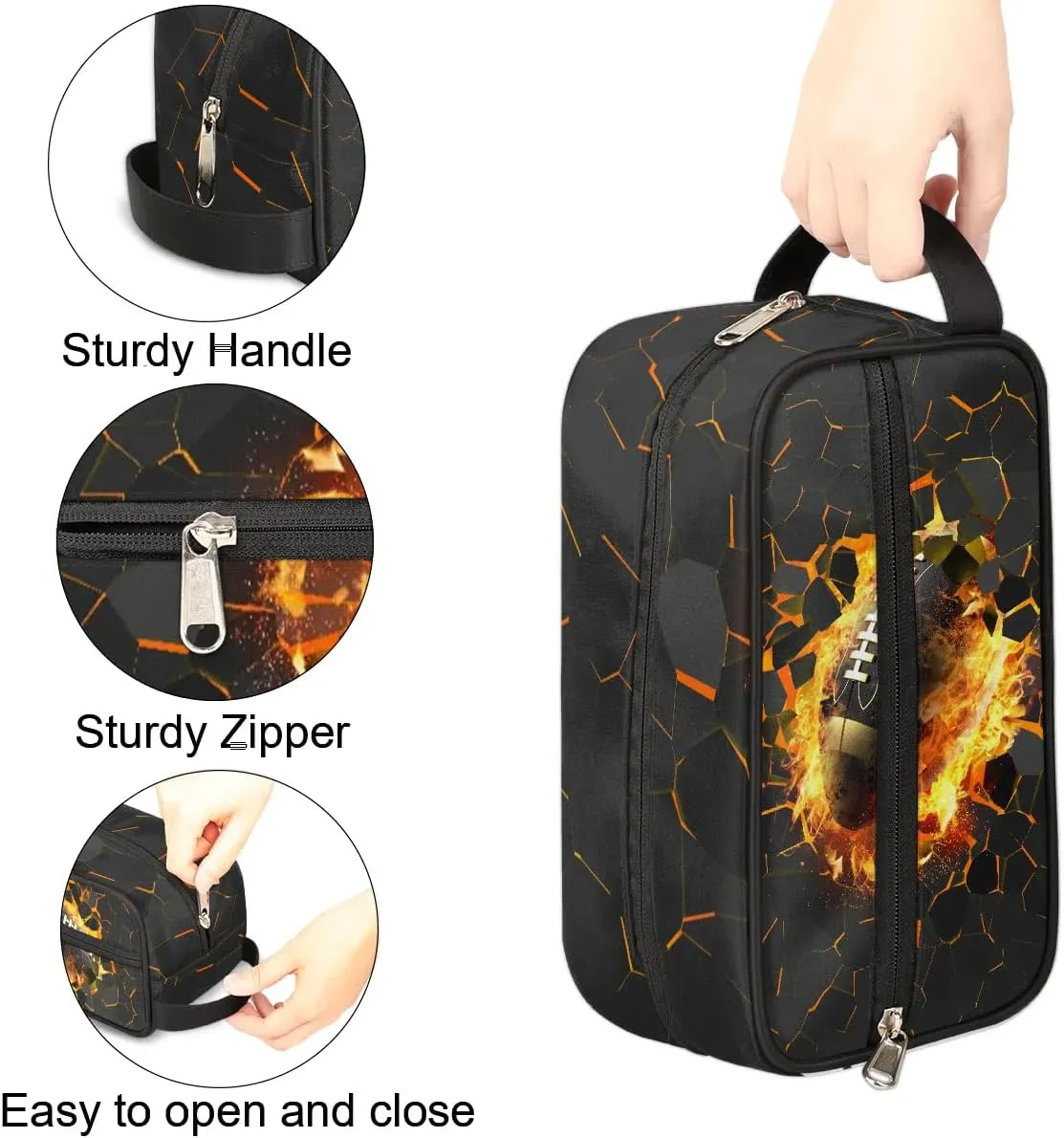 Travel Toiletry Bag for Boys Kids, Waterproof Hanging Dopp Kit for Teens Men, Gold Football Cool Switch Carrying Case Compatible with Nintendo Switch and New Switch OLED Console