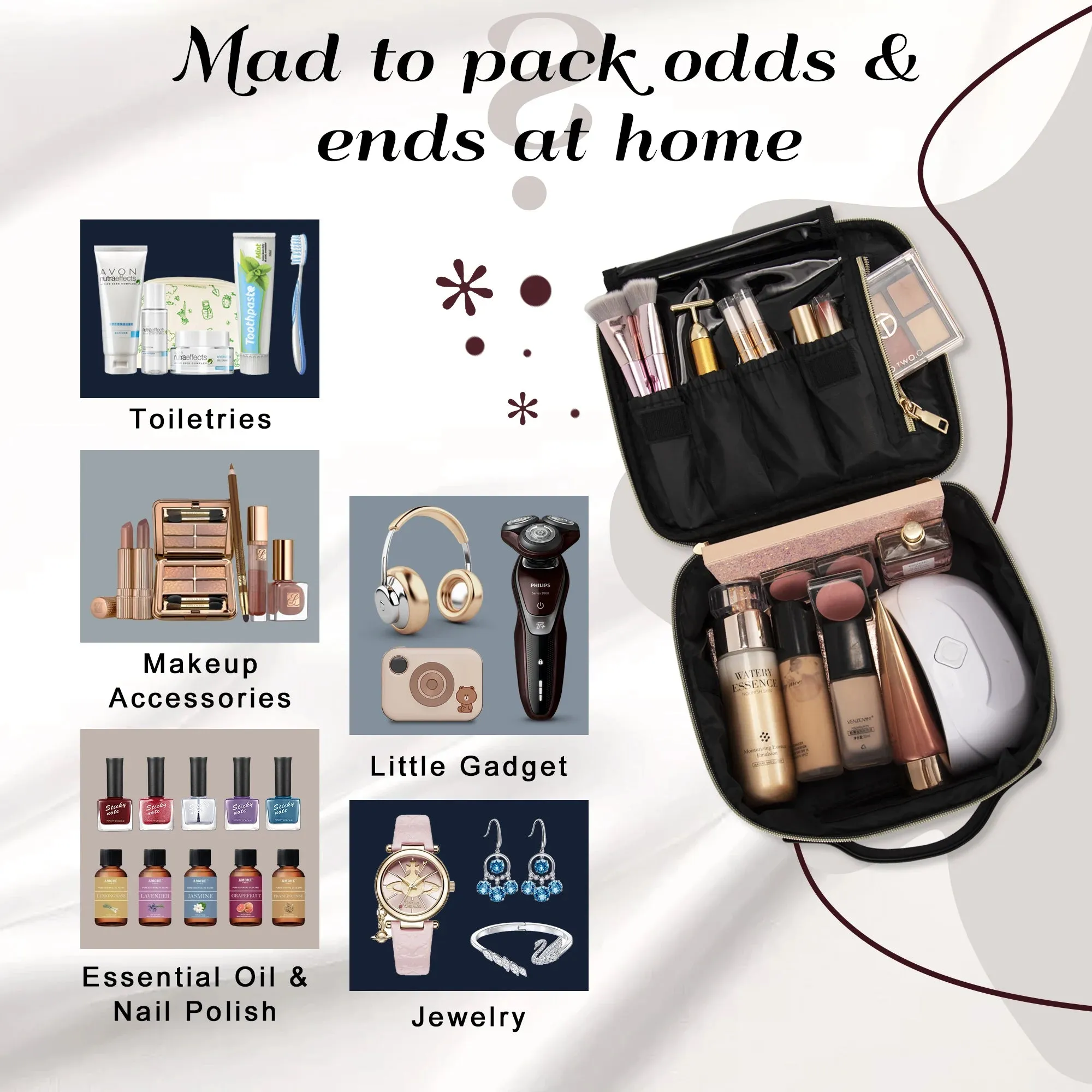 Travel Toiletry Bag Make Up Bag Brush Organizer