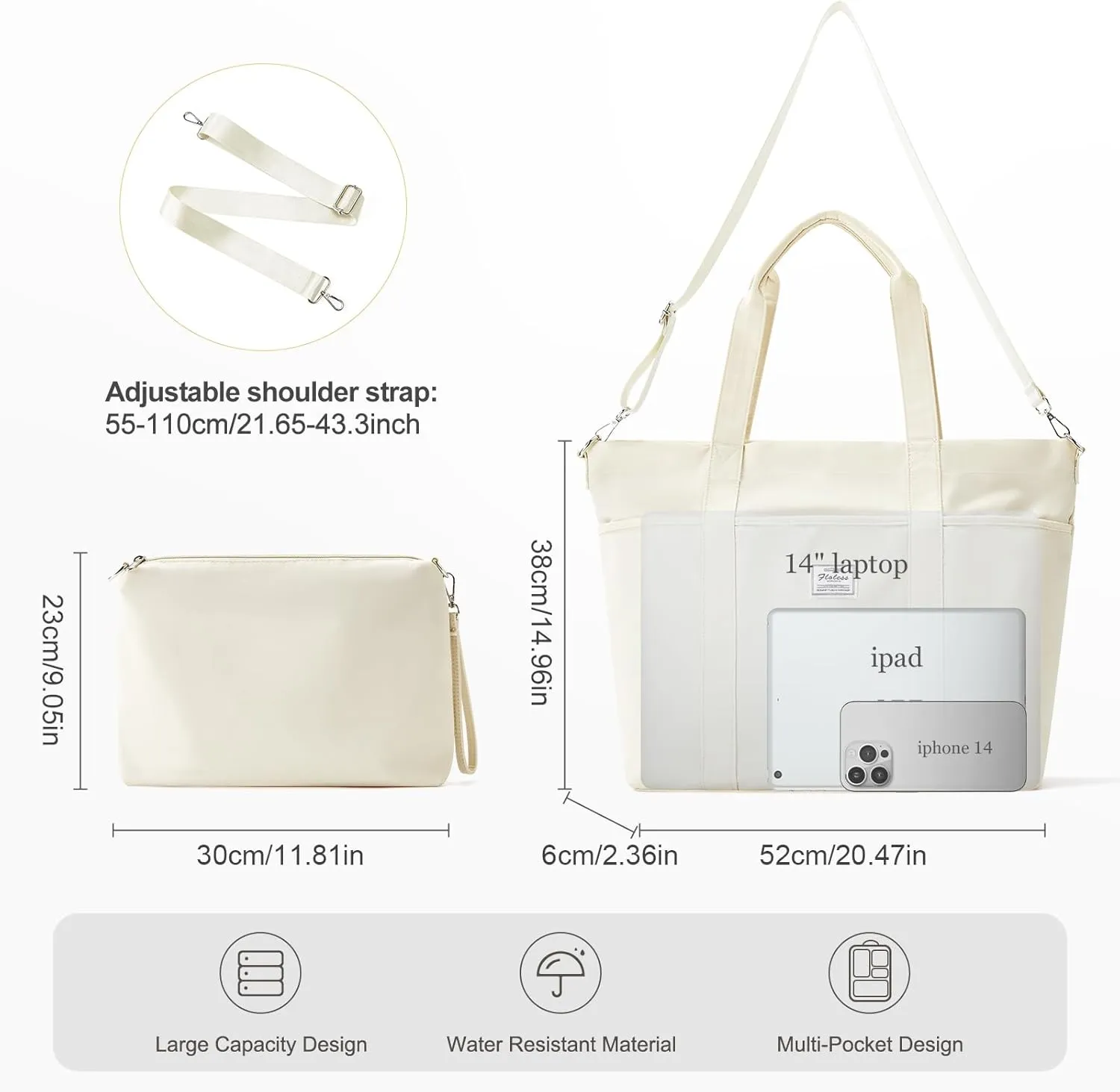 Travel Tote Bag for Women, Laptop Tote Bag with Laptop Compartments&Clutch Purse, Large Shoulder Bag for Travel, Work