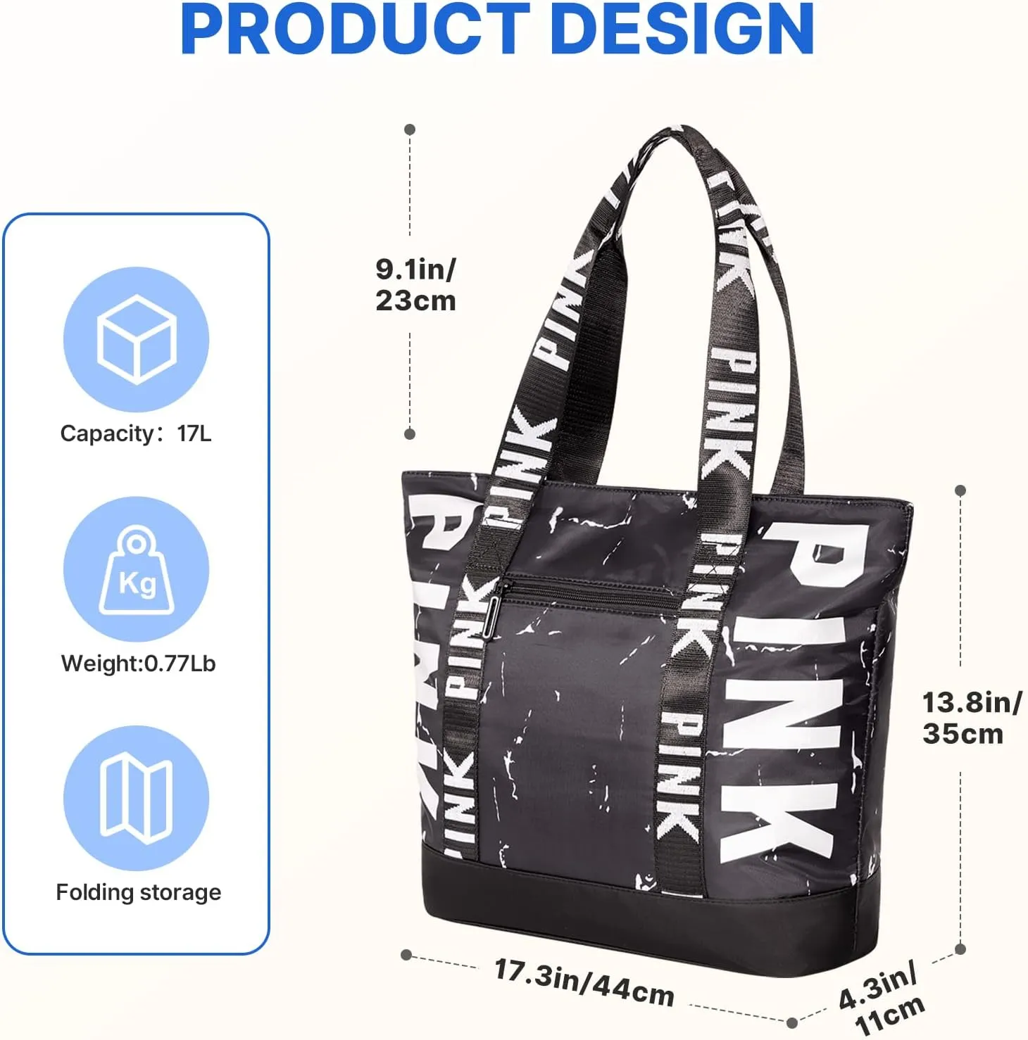 Travel Tote Bag for Women, Large Waterproof Beach Bag for Daily