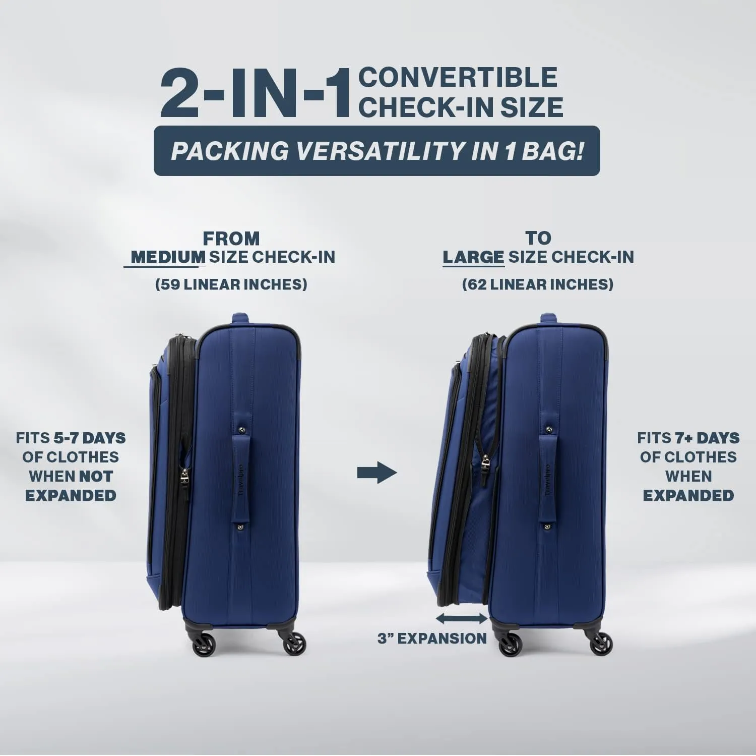 Travelpro Runway 2 Piece Luggage Set, Carry-on & Convertible Medium to Large Check-in Expandable Luggage, 4 Spinner Wheels, Softside Suitcase, Men and Women, Black
