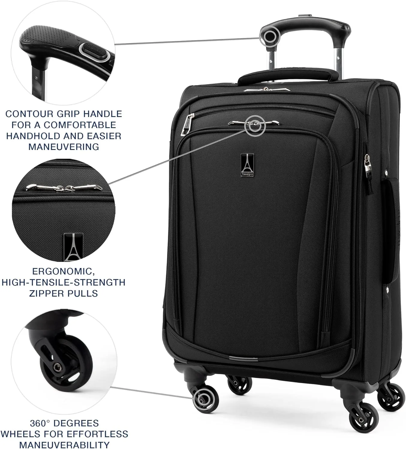 Travelpro Runway 2 Piece Luggage Set, Carry-on & Convertible Medium to Large Check-in Expandable Luggage, 4 Spinner Wheels, Softside Suitcase, Men and Women, Black