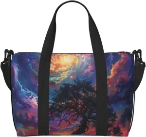 tree with roots reaching into the cosmos print Travel Duffel Bag, Sports Tote Gym Bag, Swim Pool Bag Large Shoulder Tote Bag for Beach Weekender, 202-406-121