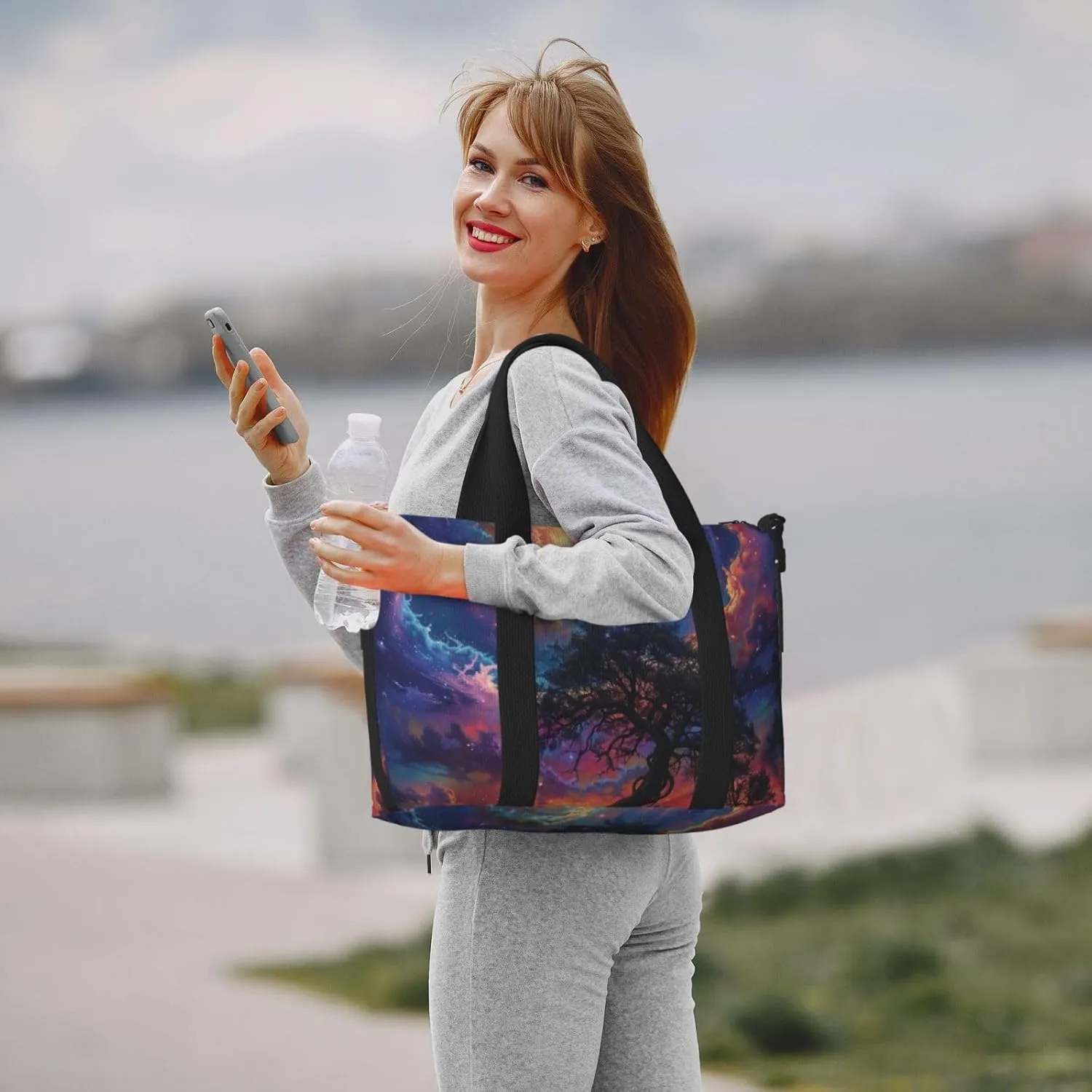 tree with roots reaching into the cosmos print Travel Duffel Bag, Sports Tote Gym Bag, Swim Pool Bag Large Shoulder Tote Bag for Beach Weekender, 202-406-121