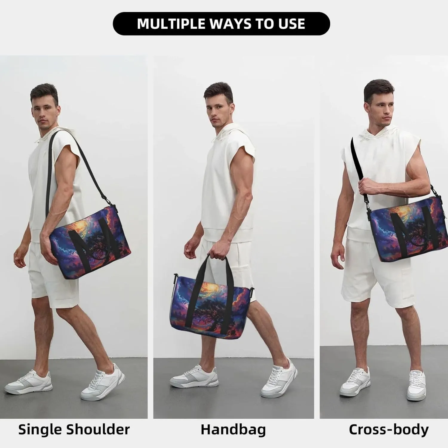 tree with roots reaching into the cosmos print Travel Duffel Bag, Sports Tote Gym Bag, Swim Pool Bag Large Shoulder Tote Bag for Beach Weekender, 202-406-121