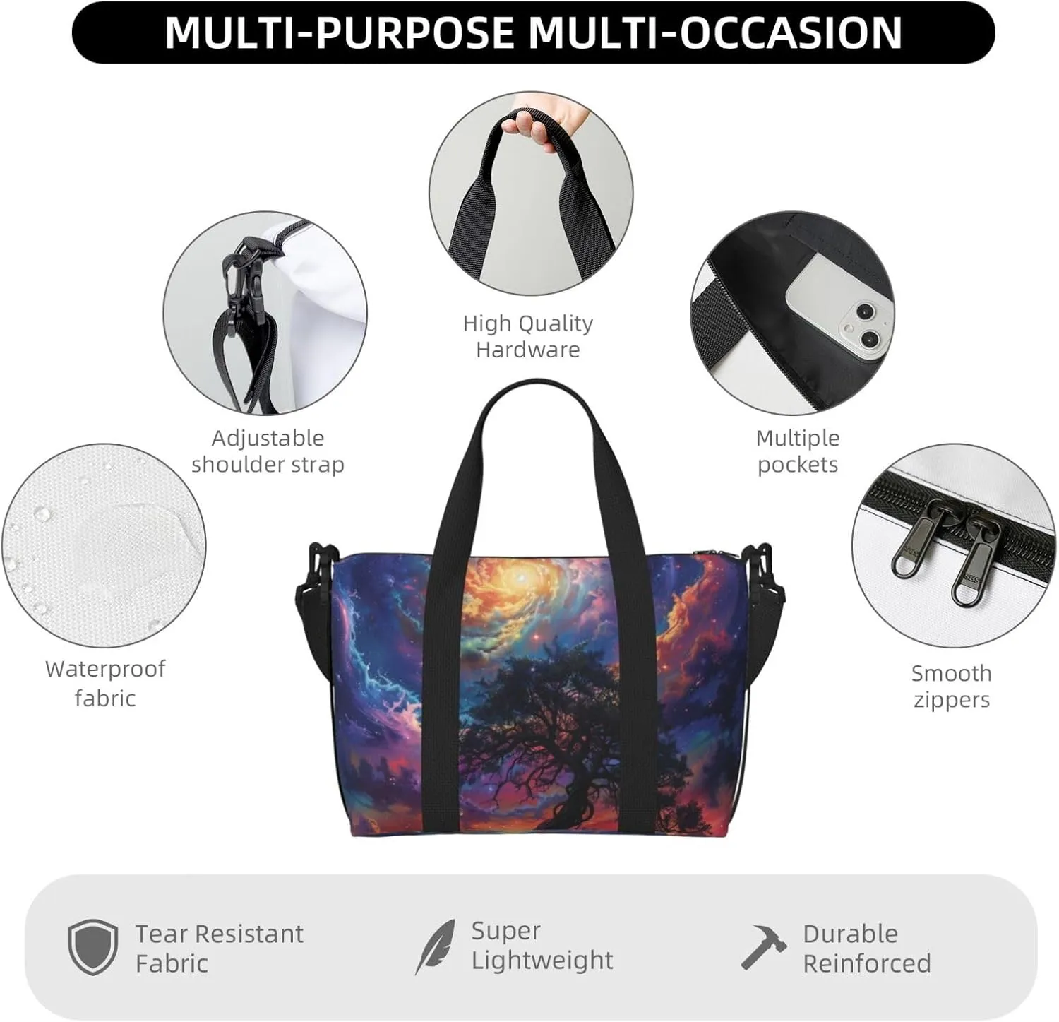tree with roots reaching into the cosmos print Travel Duffel Bag, Sports Tote Gym Bag, Swim Pool Bag Large Shoulder Tote Bag for Beach Weekender, 202-406-121