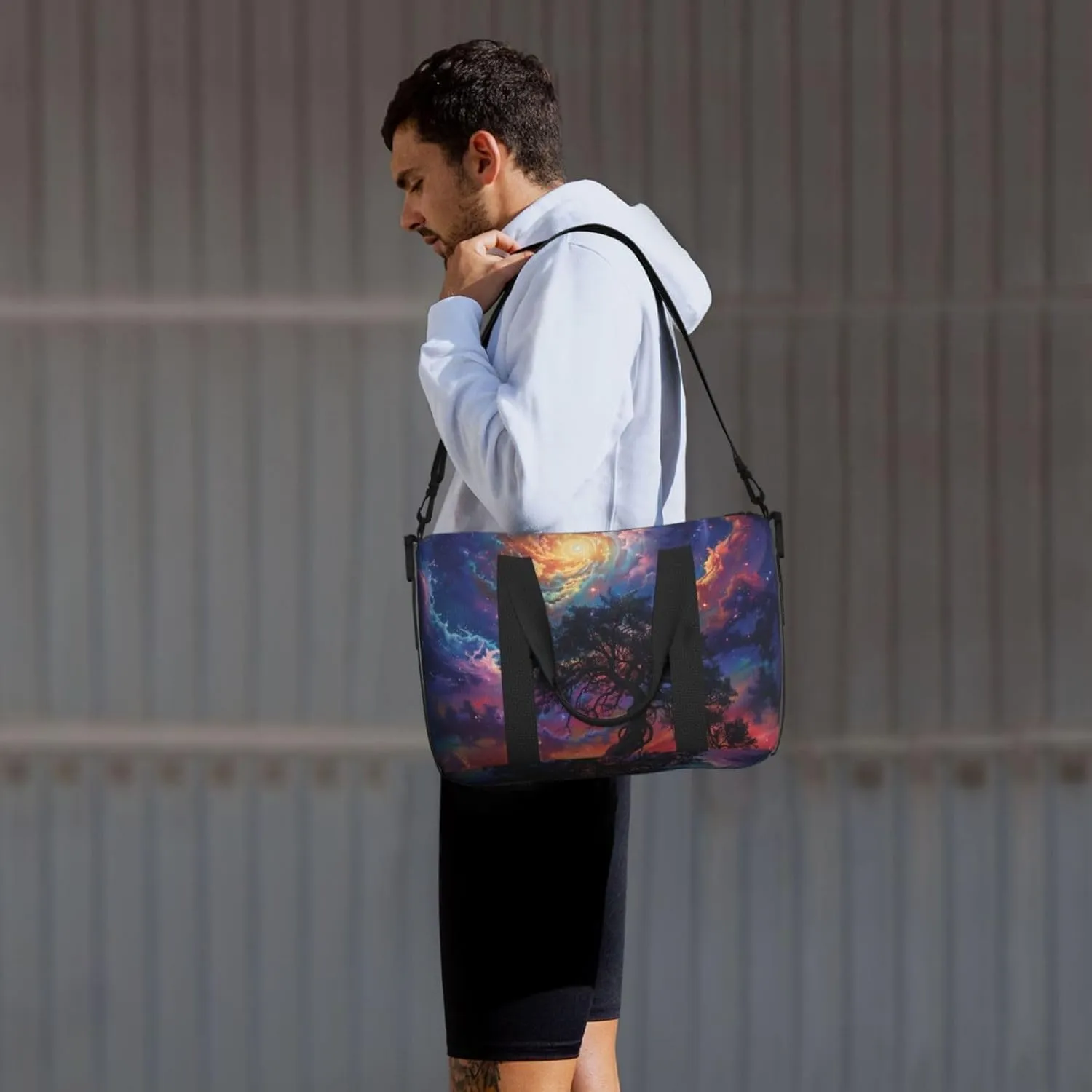 tree with roots reaching into the cosmos print Travel Duffel Bag, Sports Tote Gym Bag, Swim Pool Bag Large Shoulder Tote Bag for Beach Weekender, 202-406-121