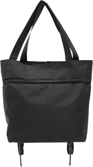 Trolley Bag Wheels Foldable Grocery Bag Reusable Shopping Cart Utility Tote Laundry Travel Portable Lightweight Bag (Black)