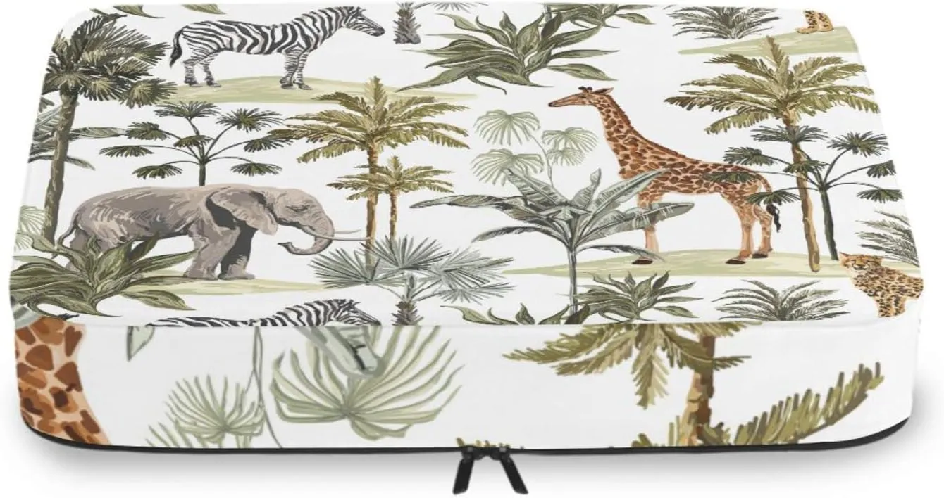 Tropical Hawaiian Palm Trees, Zebra, Giraffe, Elephant, Leopard on White 4 PCs Set Packing Bags, Luggage Organizer Bag, Portable Cube Toiletry bag, Durable Travel Cosmetic Storage Bag for Men Women