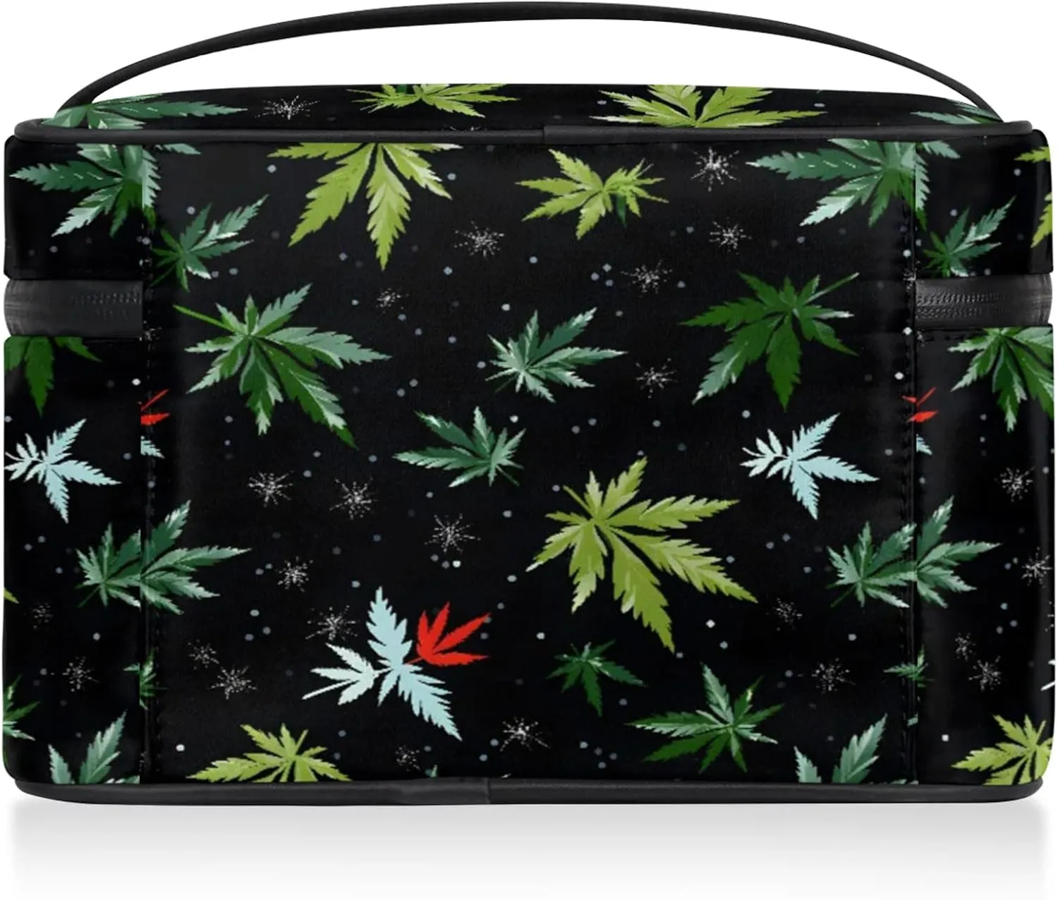 Tropical Marijuana Leaf Travel Toiletry Bag Large Capacity Makeup Case Organizer with Handle Cosmetic Case for Women Girls