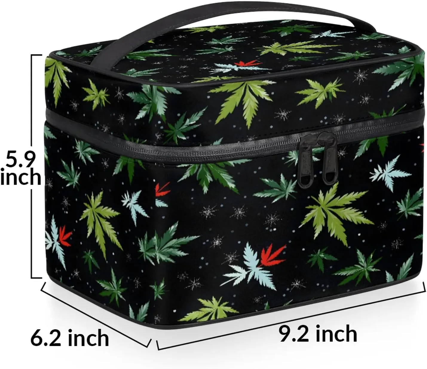Tropical Marijuana Leaf Travel Toiletry Bag Large Capacity Makeup Case Organizer with Handle Cosmetic Case for Women Girls