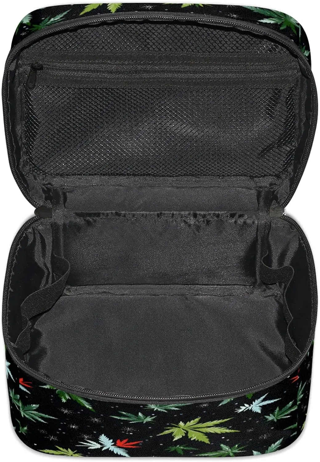 Tropical Marijuana Leaf Travel Toiletry Bag Large Capacity Makeup Case Organizer with Handle Cosmetic Case for Women Girls