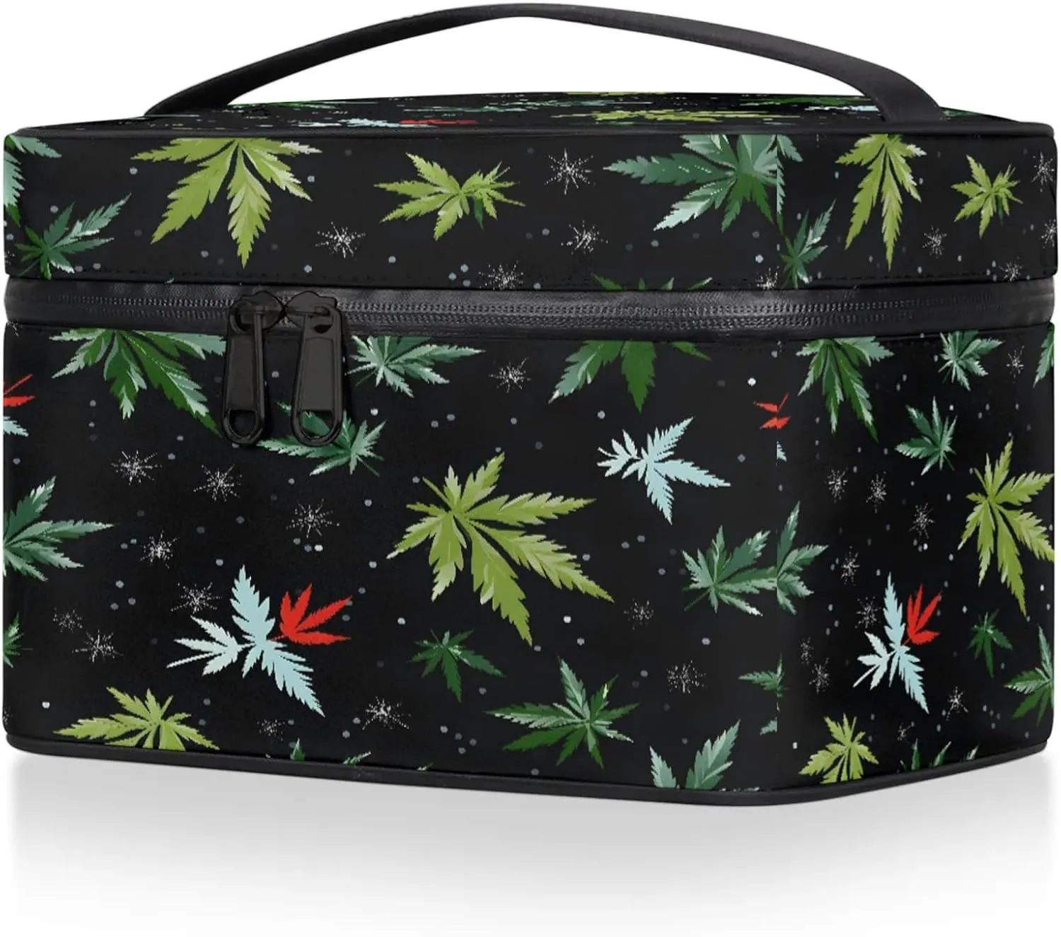Tropical Marijuana Leaf Travel Toiletry Bag Large Capacity Makeup Case Organizer with Handle Cosmetic Case for Women Girls