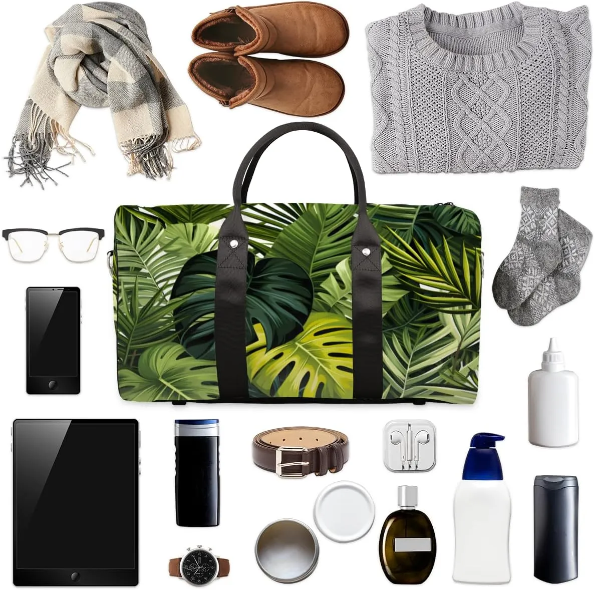 Tropical Monstera Travel Duffle Bag for Women Men Gym Duffel Foldable Bag Waterproof Weekender Jungle Nature Duffle Tote