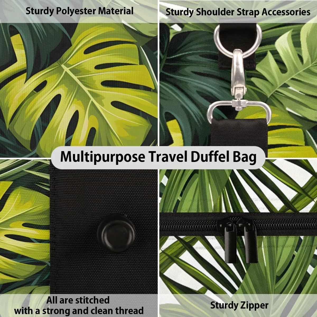 Tropical Monstera Travel Duffle Bag for Women Men Gym Duffel Foldable Bag Waterproof Weekender Jungle Nature Duffle Tote