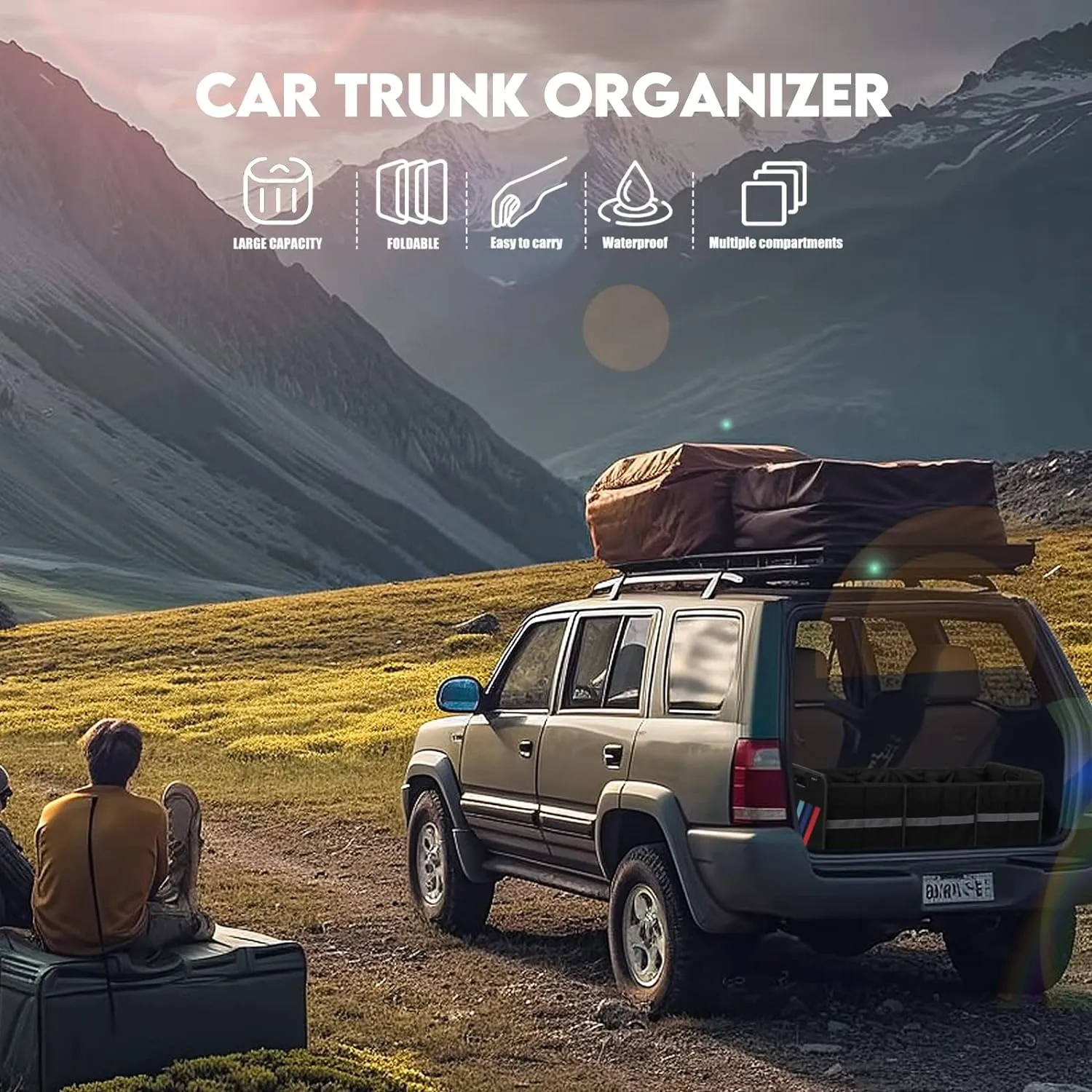 Trunk Organizer for Car， Collapsible Trunk Organizer with Multi Pockets, 3 Compartments Storage Organizer for Car SUV, Truck, Sedan
