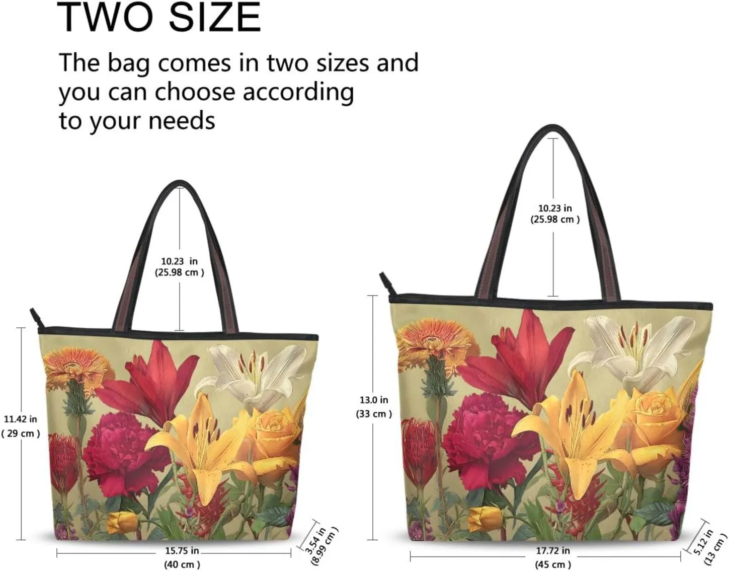 Tulips Women Tote Bag Purse Zipper Closure Reusable Grocery Handbag Large