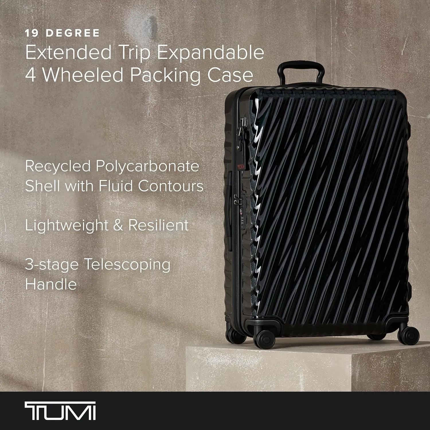 TUMI - 19 Degree Extended Trip Expandable 4 Wheeled Packing Case - Hard Shell Suitcase - Roller Suitcase Checked Bag - Black