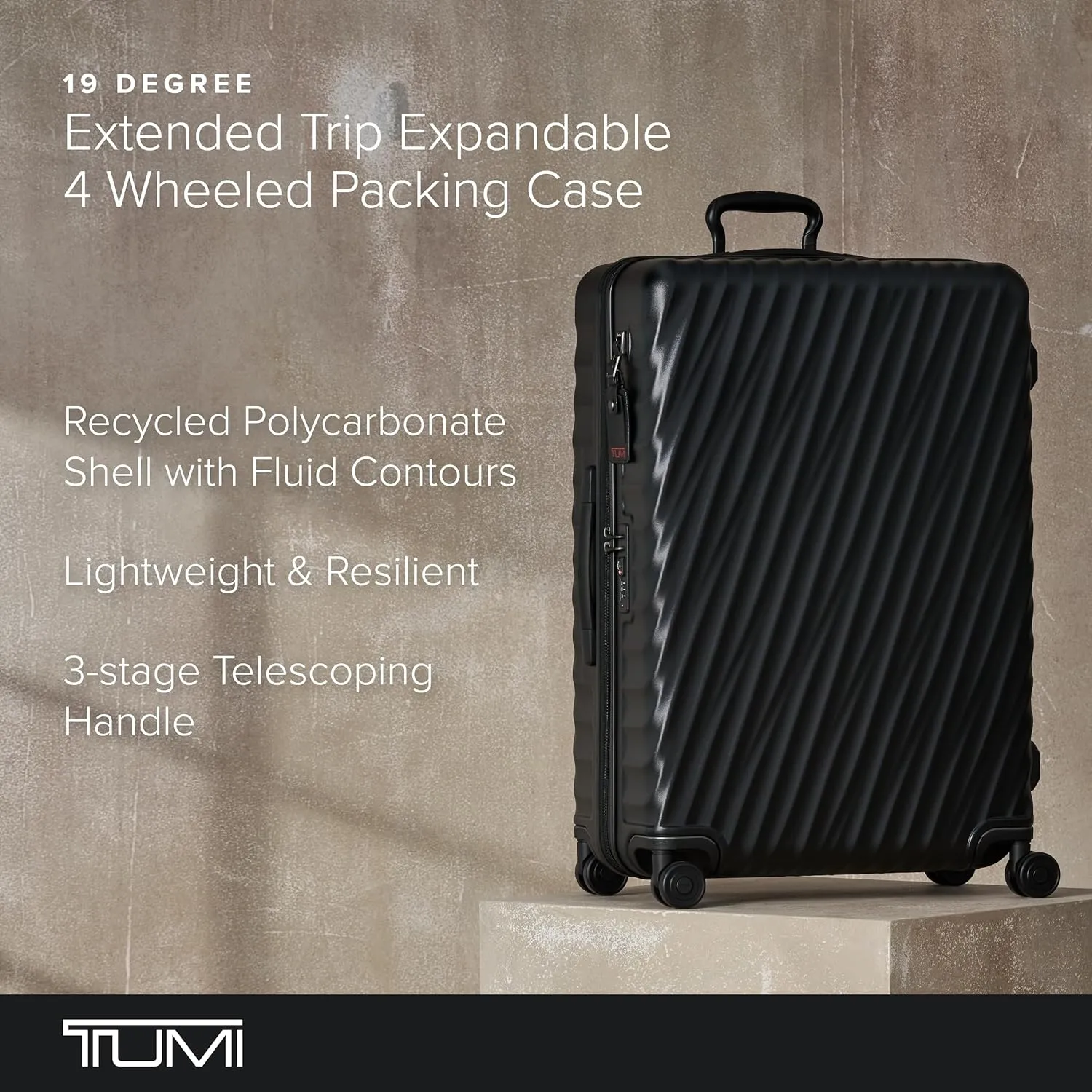 TUMI - 19 Degree Extended Trip Expandable 4 Wheeled Packing Case - Hard Shell Suitcase - Roller Suitcase Checked Bag - Matte Black