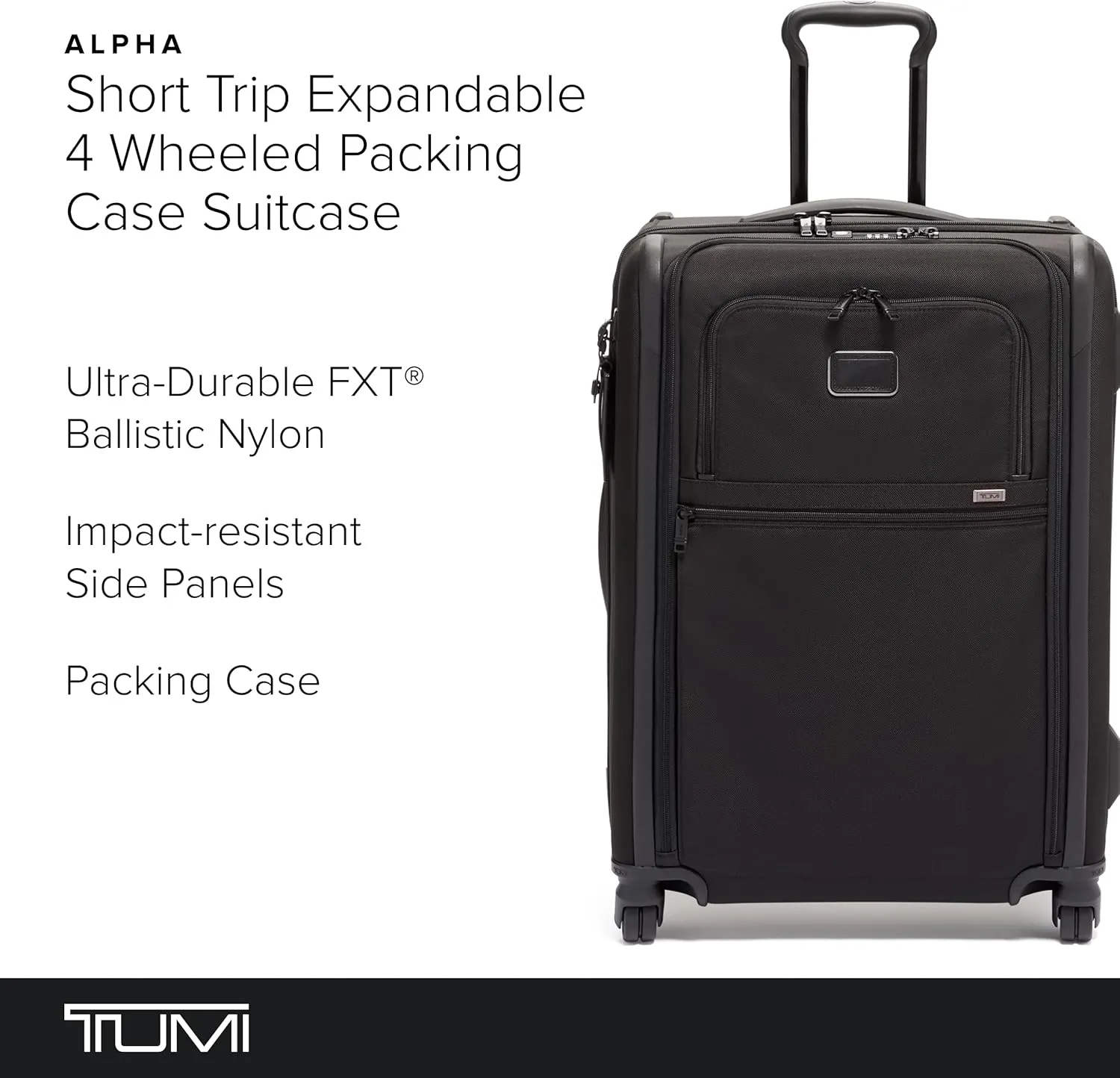 TUMI Short Trip Expandable 4-Wheeled Packing Case - Carry-On Suitcase with Combination Lock & Removable Garment Sleeve - Black