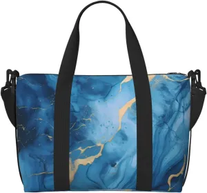 Turquoise Marble Travel Bag, Abstract Texture Weekender Overnight Bag, Shoulder Travel Duffel Bag Carry On Gym Bag for Women Men