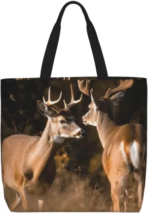 Two Deers Large Tote Bag Portable Shopping Handbags With Zipper Inner Pocket Reusable Waterproof Beach Grocery Bag For Women Shopping Travel Work