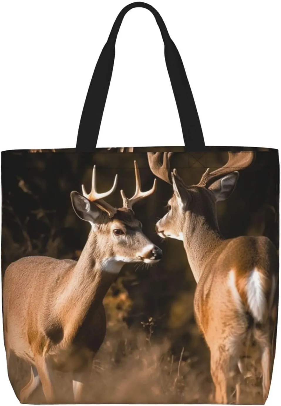 Two Deers Large Tote Bag Portable Shopping Handbags With Zipper Inner Pocket Reusable Waterproof Beach Grocery Bag For Women Shopping Travel Work