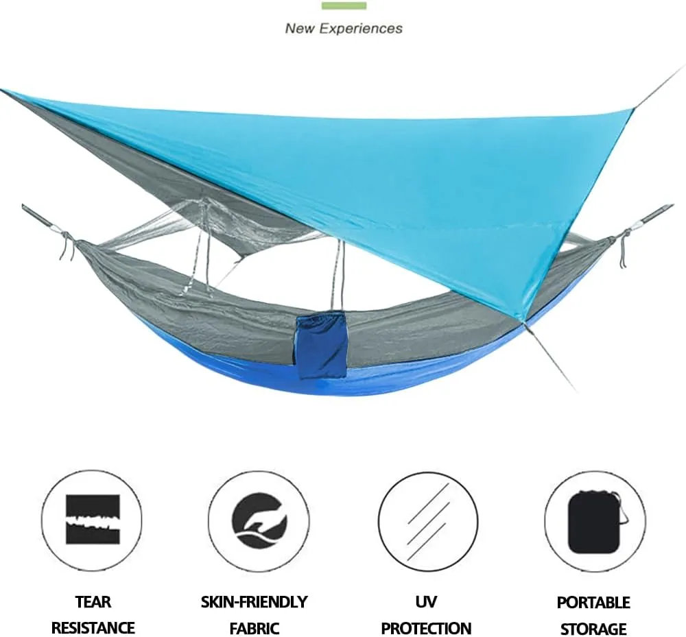 Two-Person Parachute Fabric Hammock with Canopy and Mosquito Net - Detachable, Rainproof, and Spacious