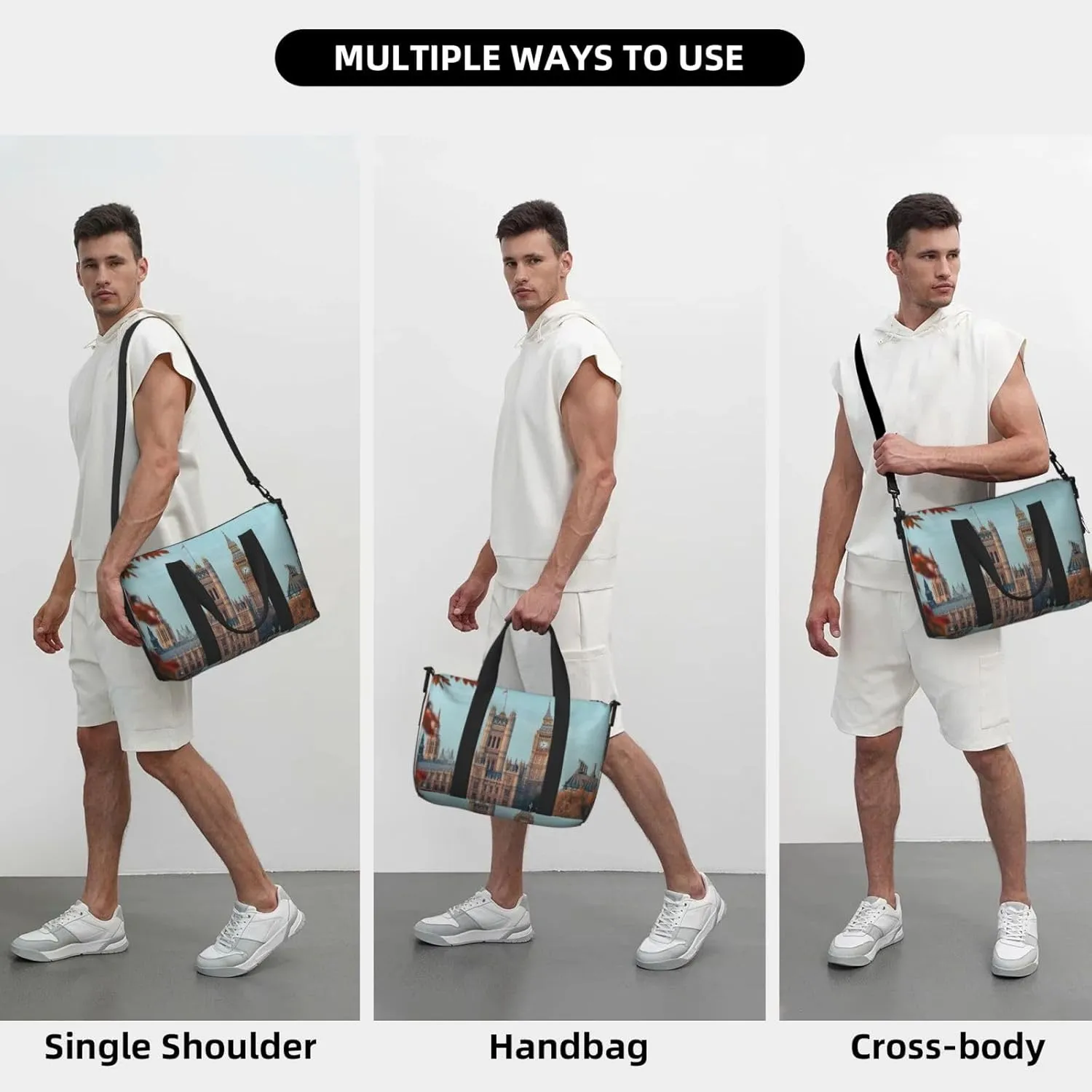 uk Bridge print Travel Duffel Bag, Sports Tote Gym Bag, Swim Pool Bag Large Shoulder Tote Bag for Beach Weekender
