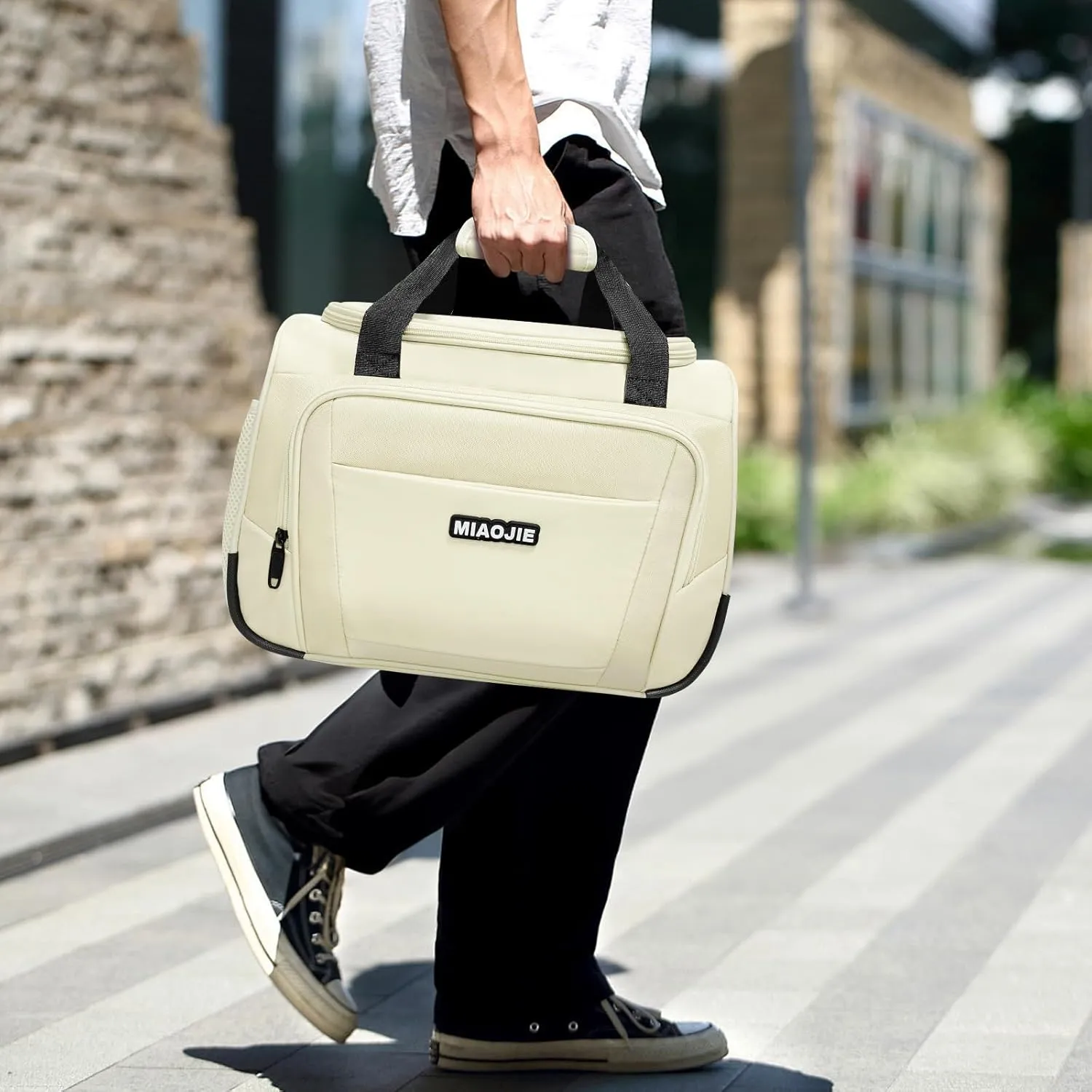 Underseat Carry On Luggage Lightweight Travel Tote Weekender Bag Overnight Duffle Bag for Travel, Travel Essentials Personal Item Travel Bag for Women and Men, Beige-16Inch
